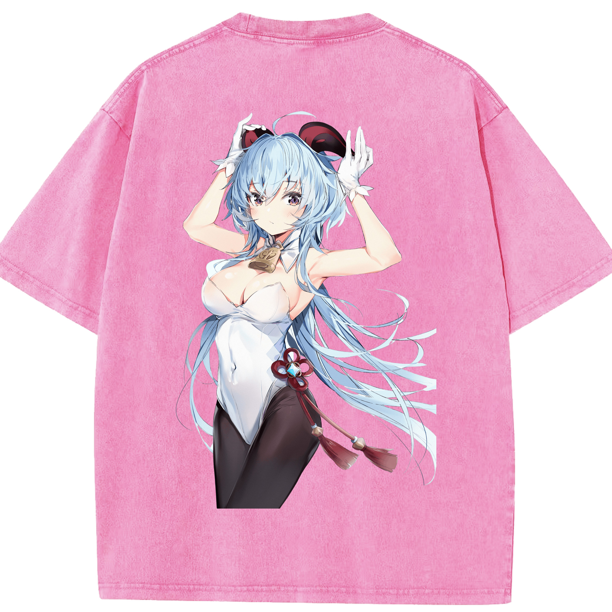 げんし神 甘雨 かんう genshin Ganyu 綿100% ヴィンテージ風 半袖Tシャツ（背面プリント）